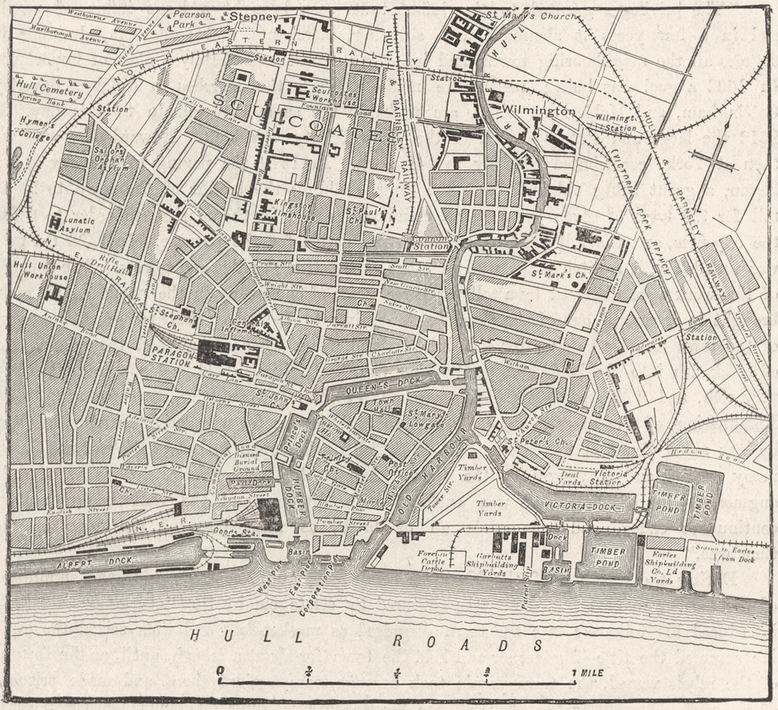 YORKS. Hull, sketch map 1898 old antique vintage plan chart